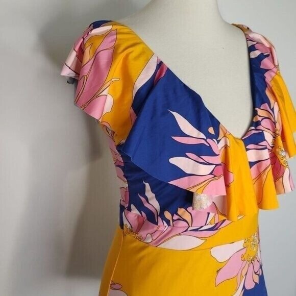 Trina Turk  One Piece Swimsuit 14 Breeze Ruffle V-Neck Plunge Tropical NEW - Picture 5 of 9